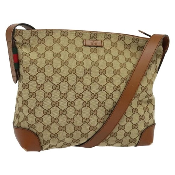 GUCCI GG Canvas Web Sherry Line Shoulder Bag Beige Gold - Picture 1 of 15